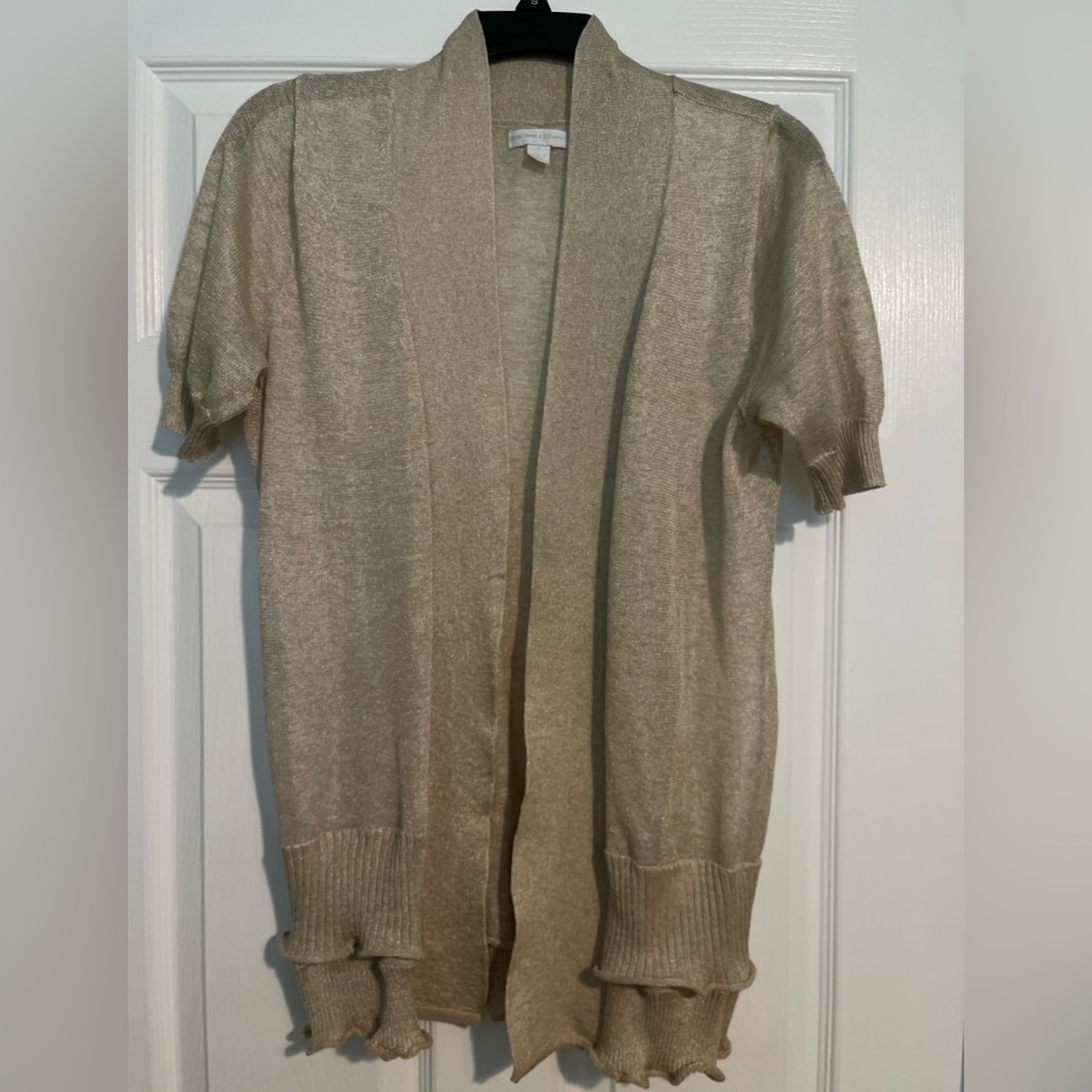 New York & Company Beige Open Front Short Sleeve Sweater size small
